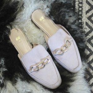 H&M Blush Faux Suede Slides w/ Gold Chain